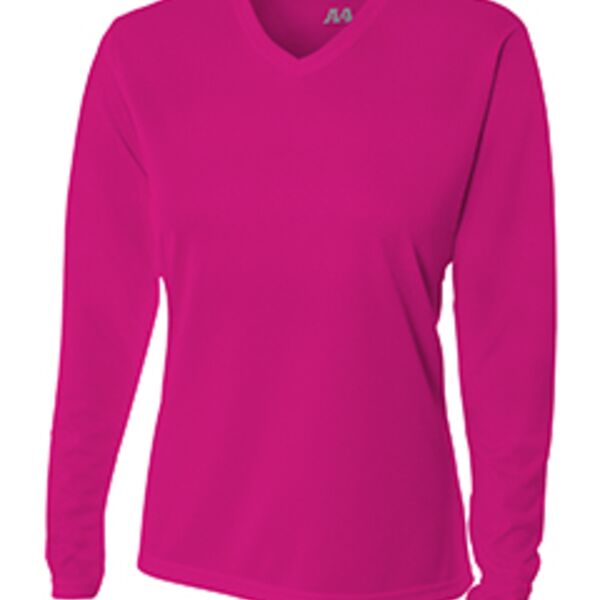 Ladies' Birds-Eye Mesh Long Sleeve V-Neck T-Shirt Thumbnail
