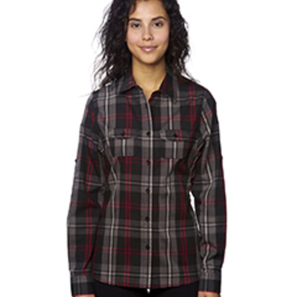 Ladies' Long-Sleeve Plaid Pattern Woven Shirt Thumbnail